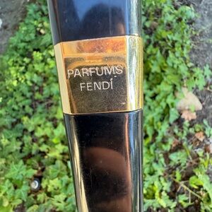 Vintage 1970’s FENDI PARFUMES Full Size Black & Gold Umbrella Parasol